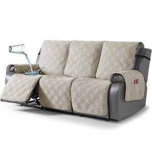 lot 27117 image: 100% Waterproof Recliner Sofa Covers 3 Seater Split Couch Covers for 3 Cushion Reclining Couch with Straps, Non Slip Reclining Couch Covers Furniture Protector for Kids Pets(3 Seater, Cream) - Retail $73