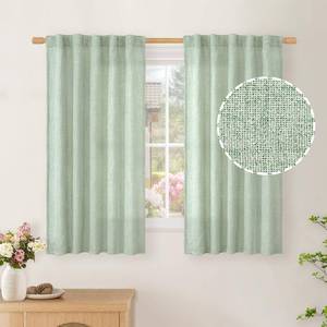lot 27124 image: Short Linen Curtains 45 Inch Length for Window, Sage Textured Drapes Rod Pocket Light Filtering Privacy for Kitchen Bathroom Cafe Bedroom Back Tab, 2 Panel, 42 Inch Wide Each Panel - Retail $26