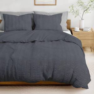 lot 27126 image: Dark Grey Cover King Size, Seersucker 3 Pieces Bedding Set, Includes 1 Duvet Cover 106x96 Inches and 2 Pillowcases 20x36 Inches - Retail $22