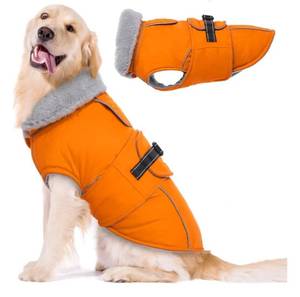 lot 27127 image: Dog Coat Waterproof Dog Jacket Reflective Fleece Vest with Adjustable Buckle & Leash Hole Windproof Cold Weather Coats for Small Medium Large Dogs, Warm Hunting Vest, Orange, XL - Retail $45