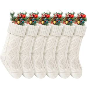 lot 27130 image: Christmas Stockings 6 Pack, 18 Inches Large Size Knitted Xmas Stocking for Fireplace, Holiday Party Decorations (White) - Retail $25