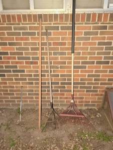 lot 34 image: Metal Leaf Rakes with Wooden Handles