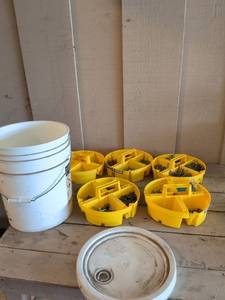 lot 64 image: 5 gallon bucket with  bucket stacker parts trays