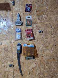 lot 99 image: Mixed Hardware and Tool Lot - Saw, Nails, Washers, Screws, Brads, Light Bulbs