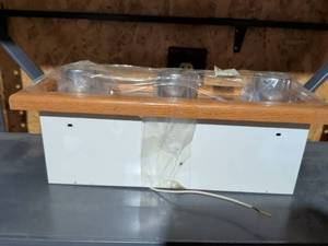 lot 126 image: Wooden Bathroom Vanity Light Fixture with Glass Shades