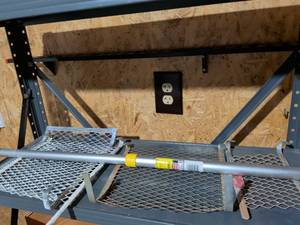 lot 156 image: Industrial Metal Shelving Unit with Wire Mesh Shelves