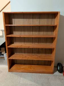 Solid Pine Wood 5-Shelf Bookcase. In Basement.