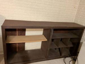 lot 176 image: Modern Brown Wood TV Console Entertainment Center with Pull-Out Shelf