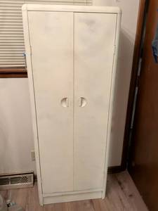lot 184 image: White Two-Door Storage Cabinet with Adjustable Shelves