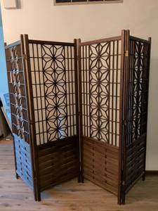 4-Panel Folding Room Divider Screen with Geometric Pattern approximately 93 in Long 72 in tall