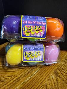lot 117 image: 24 Hide N Seek Easter Eggs Colorful Plastic Egg Hunt Set - Retail $3