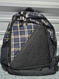 lot 143 image: Dickies Blue Plaid Pattern School Backpack with Multiple Compartments - Retail $25