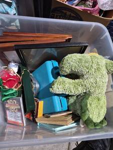 lot 157 image: Mixed Lot Storage Container with Assorted Items - Tote Not Included - Retail $15