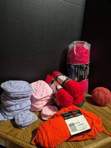 lot 271 image: Mixed Yarn Bundle with Handmade Crocheted Items - Retail $15