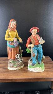 lot 3201 image: Porcelain Farmer Couple Figurines Set