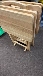 lot 3206 image: Wooden Folding TV Tray Tables Set of 4 with Stand