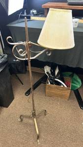 lot 4419 image: MCM Iron Floor Lamp with Fabric Shade