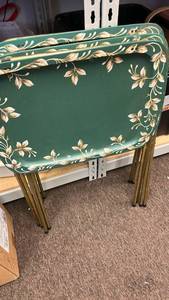 lot 4425 image: Green Metal TV Trays with Gold Leaf Pattern
