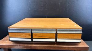 lot 4442 image: Wood Cassette Tape Storage Organizer with Classical Music Collection