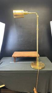 lot 40519 image: Brass Adjustable Floor Lamp with Cylindrical Shade