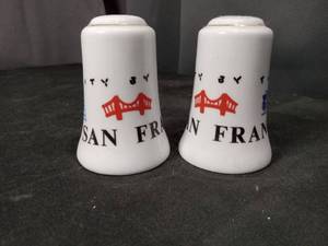 lot 4632 image: San Francisco Salt and Pepper Shakers with Cable Car and Bridge Design
