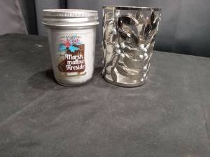 lot 4562 image: Bath & Body Works Marshmallow Fireside Scented Candle with Silver Metal Candle Holder