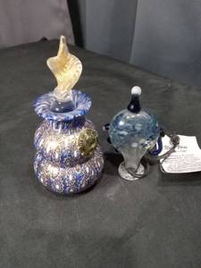 lot 4595 image: Handblown Glass Perfume Bottle Set with Decorative Neck Vase