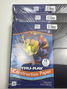 lot 86 image: Lot of 3 Tru-Ray Black Construction Paper Packs 50 Sheets 12x18 inch