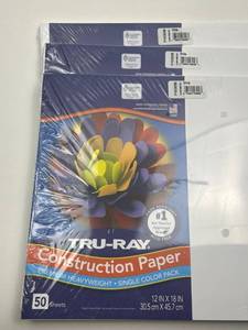 lot 87 image: Lot of 3 TRU-RAY Construction Paper White 50 Sheets 12x18 Inch Packs