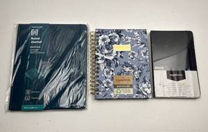 lot 104 image: Lot of 3 Office Notebooks - TRU RED Hardcover Journal, Clementine Floral Spiral Notebook, Amazon Basics Classic Notebook