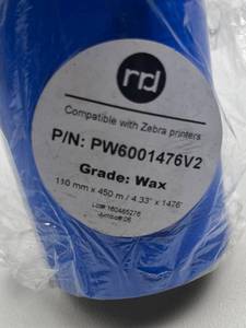 lot 201 image: Lot of 5 Zebra Compatible Wax Ribbon 110mm x 450m - PW601476V2