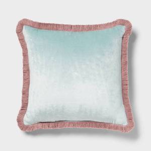 lot 9289 image: Velvet Contrast Fringe Dec Pillow Square Light Teal BluePink - Threshold - Retail $25