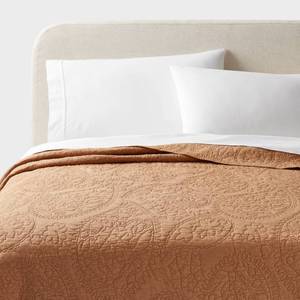 lot 9299 image: FullQueen Garment Washed Paisley Stitch Quilt Camel - Threshold OEKO-TEX Certified, Microfiber Coverlet - Retail $69
