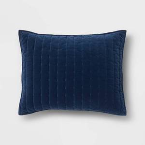lot 9308 image: King Channel Stitch Velvet Quilt Sham Navy - Threshold OEKO-TEX Certified, Cotton Backing, Machine Washable - Retail $35