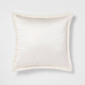 lot 9310 image: PEN MARKS AND SCUFF MARKS24x24 Luxe Euro Sateen with Velvet Trim Decorative Pillow IvoryWhite - Threshold Polyester Fiber Filled - Retail $35