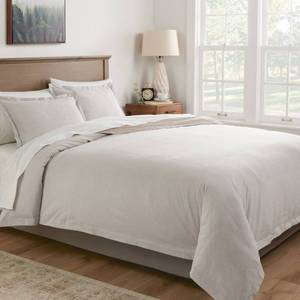lot 9313 image: FullQueen Cotton Linen Chambray Duvet Cover & Sham Set Light Gray - Threshold Woven Bedding Set, Inner Ties, Zip Closure - Retail $69