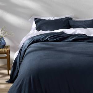 lot 9325 image: King Heavyweight Linen Blend Duvet Cover and Sham Set Dark Mineral Blue - Casaluna - Retail $149