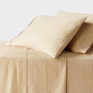 lot 9344 image: King 400 Thread Count Performance Sheet Set Yellow Stripe - Threshold - Retail $65