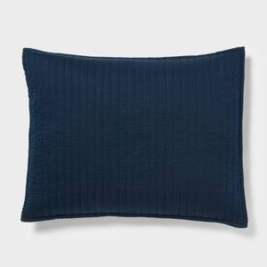 lot 9345 image: King Washed Cotton Sateen Quilt Sham Dark Navy - Threshold 250 Thread Count, OEKO-TEX Certified, Machine Washable - Retail $35