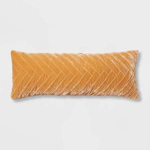 lot 9351 image: Oversized Oblong Pleated Velvet Decorative Throw Pillow Dark Gold - Threshold Luxurious Texture, Indoor Rectangle Accent - Retail $40