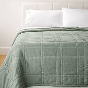 lot 9377 image: King Waffle Matelasse Quilt Light Teal Green - Threshold designed with Studio McGee - Retail $129