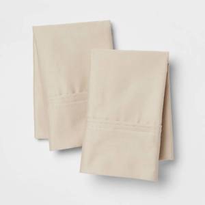 lot 9394 image: Standard Solid Performance 400 Thread Count Pillowcase Set True Khaki - Threshold Cotton Sateen, Machine Washable - Retail $23