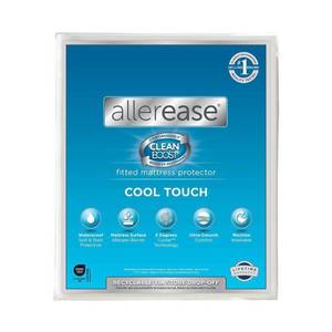 lot 9395 image: Allerease Queen Clean Boost Cool Touch Waterproof Machine Washable Fitted Mattress Protector - Retail $35