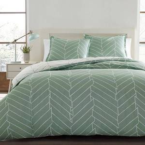 lot 9396 image: City Scene Twin Ceres 100% Cotton Duvet Cover Light Green Reversible, Geometric Pattern - Retail $140