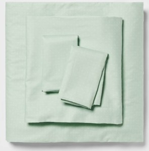 lot 9306 image: TwinTwin XL Easy Care Cotton Blend Sateen Sheet Set Mint Dot - Room Essentials 225 Thread Count, 3-Piece, OEKO-TEX Certified - Retail $15