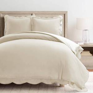 lot 9361 image: 3pc FullQueen Coastal Chic Scallop Edge Duvet Set NeutralWhite - Lush Decor 160 Thread Count, Cotton, OEKO-TEX Certified - Retail $136