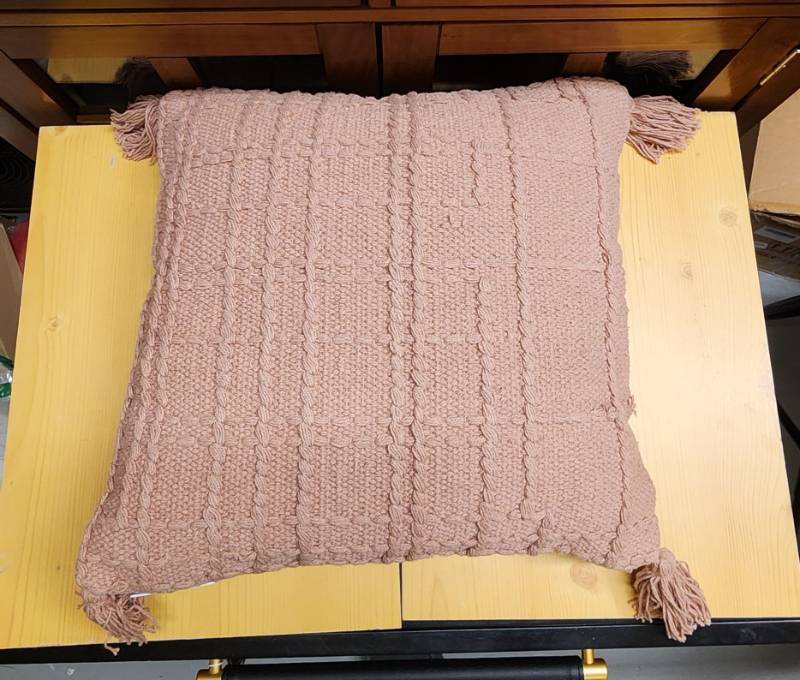 lot 70689 image: Magnolia Home Pink Knit Throw Pillow - Retail $25