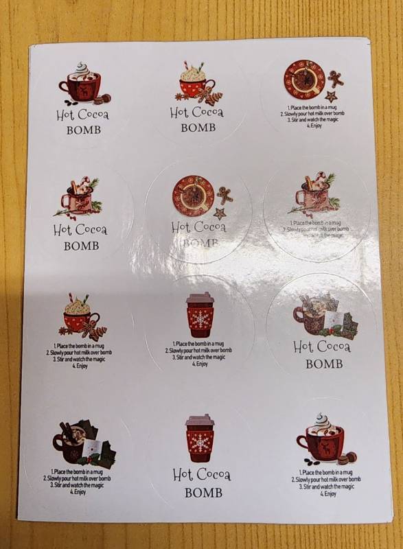 lot 70696 image: Hot Cocoa Bomb Labels Sheet 8pk - Retail $5