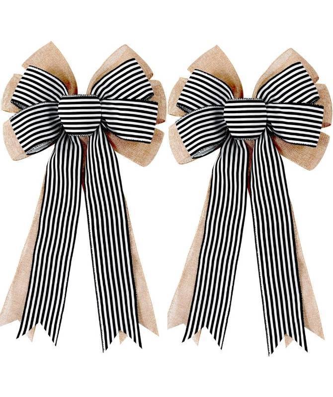 lot 70713 image: Large Striped Burlap Decorative Bow - Retail $15