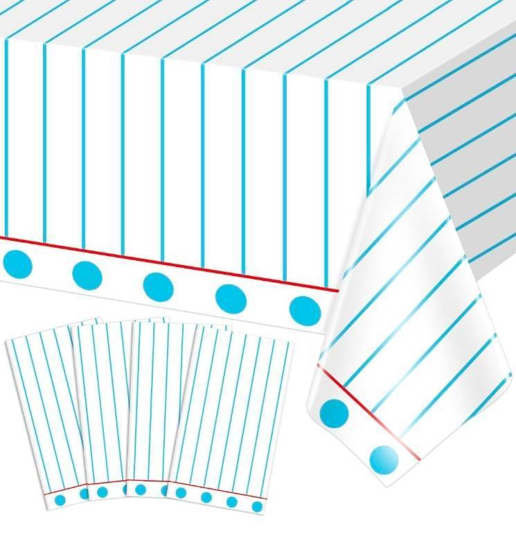 lot 70714 image: Set of 4 White and Blue Paper Plastic Tablecloths  - Retail $25